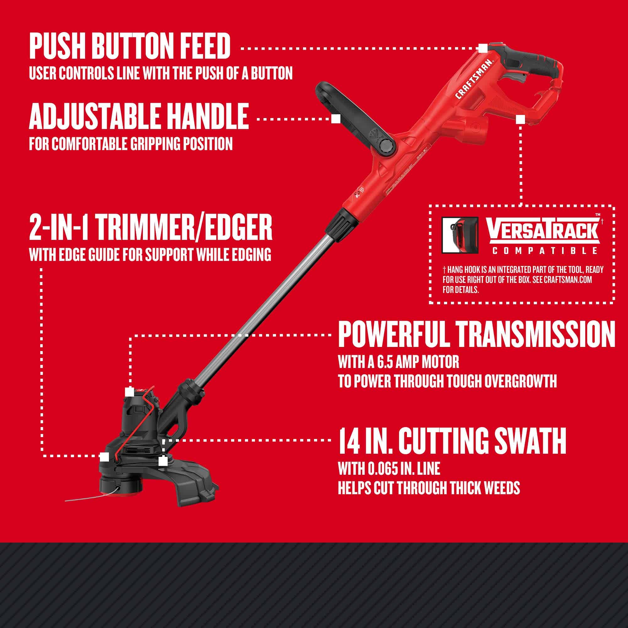 CRAFTSMAN CMEST913 Weedwacker String Trimmer, 6.5 Amp, 14-Inch