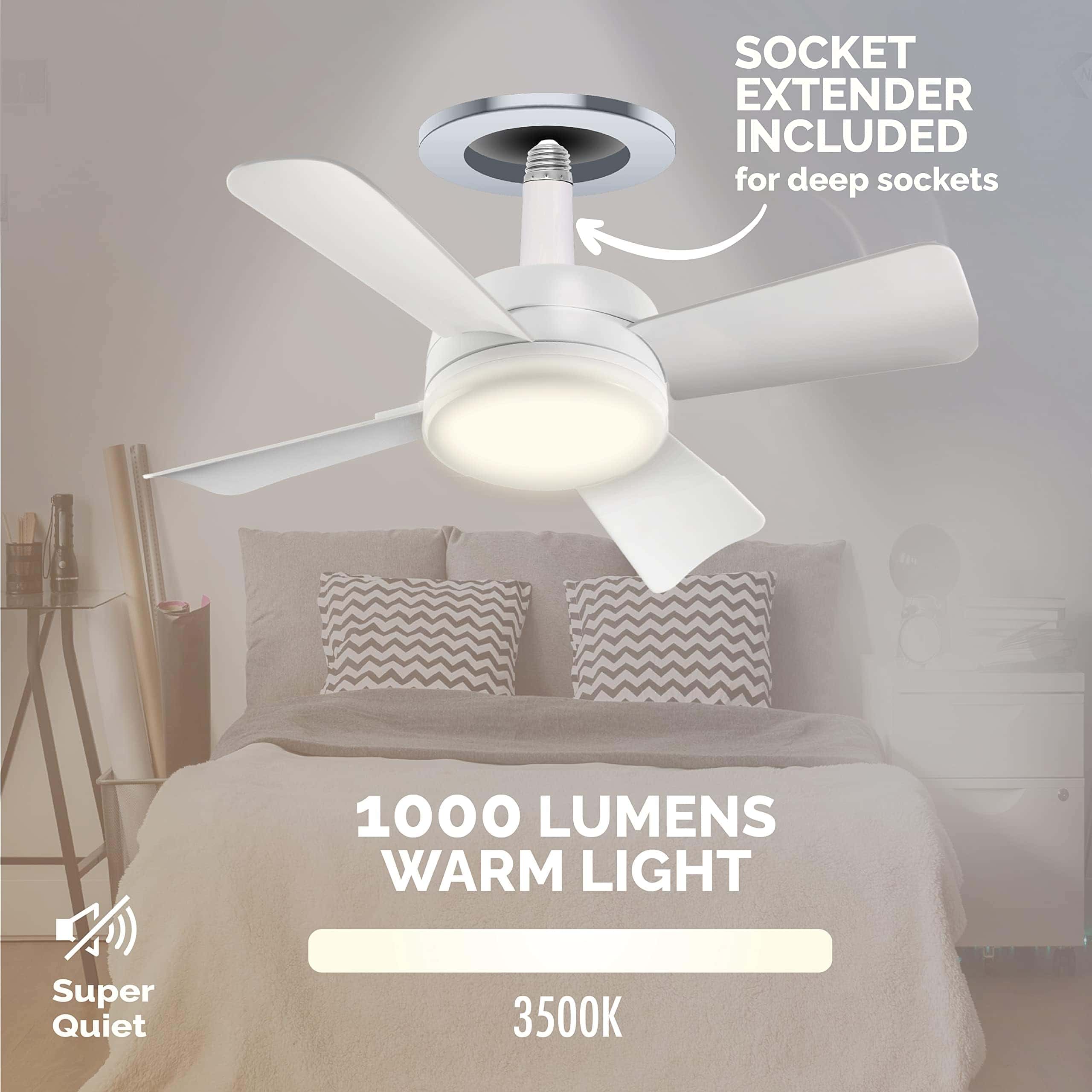 Bell+Howell Socket Fan Light Original – Warm Light Ceiling Fans with Lights and Remote