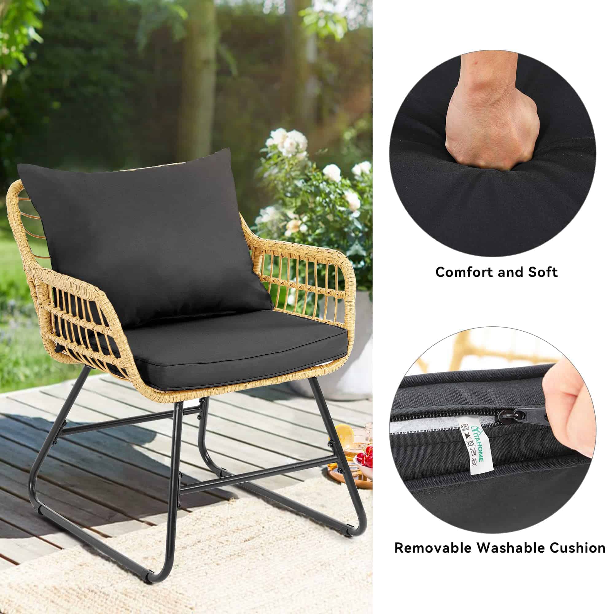 YITAHOME 4-Piece Patio Furniture Wicker Outdoor Bistro Set, All-Weather Rattan Conversation Loveseat Chairs, Balcony and Deck (Light Brown+Black)