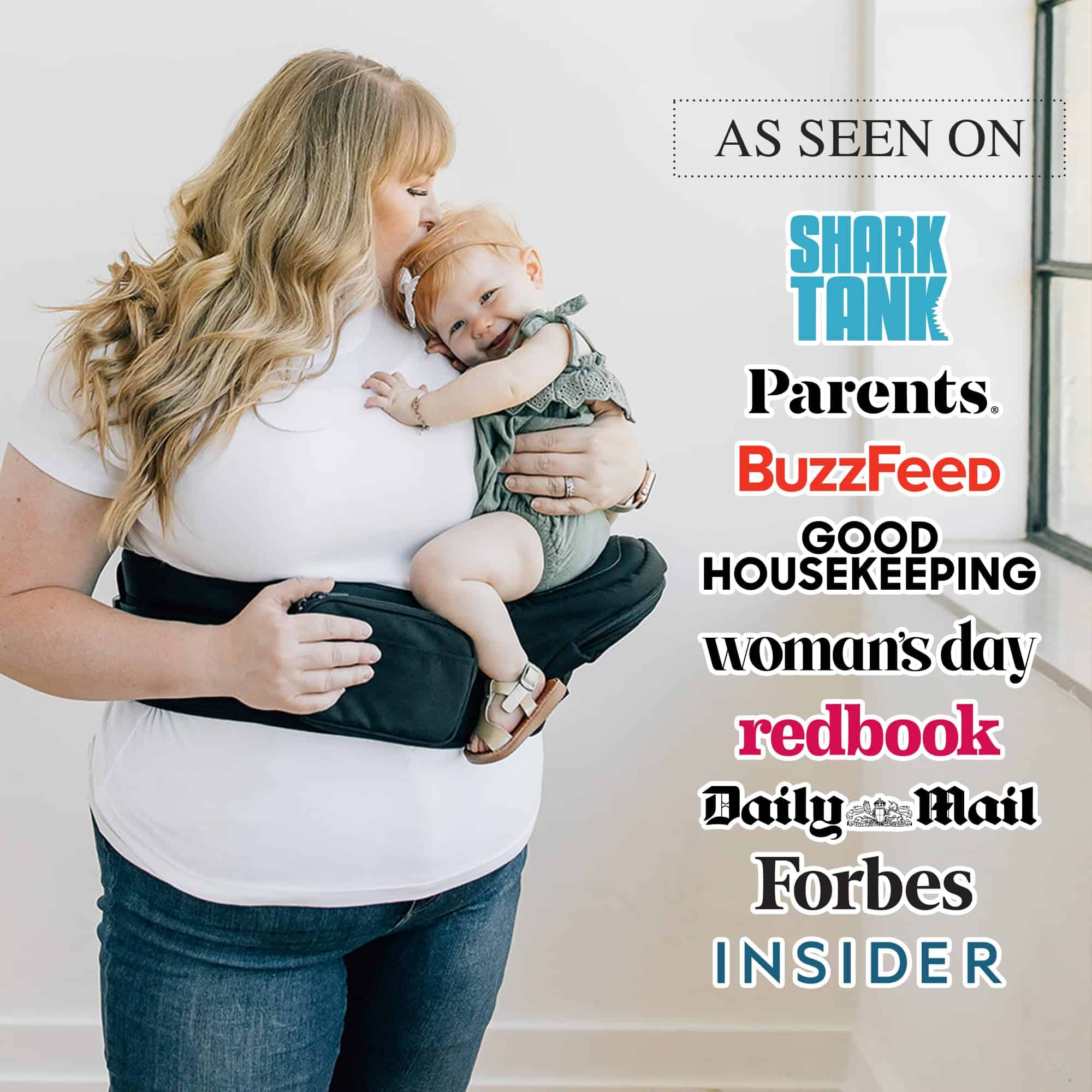 Tushbaby - Safety-Certified Hip Seat Baby Carrier - Mom’s Choice Award Winner, Seen on Shark Tank (Carrier, Black/Gold)