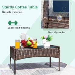 Greesum 4 Piece Patio Conversation Set (Wicker) | Loveseat, Chairs, Glass Table (Brown & Beige)