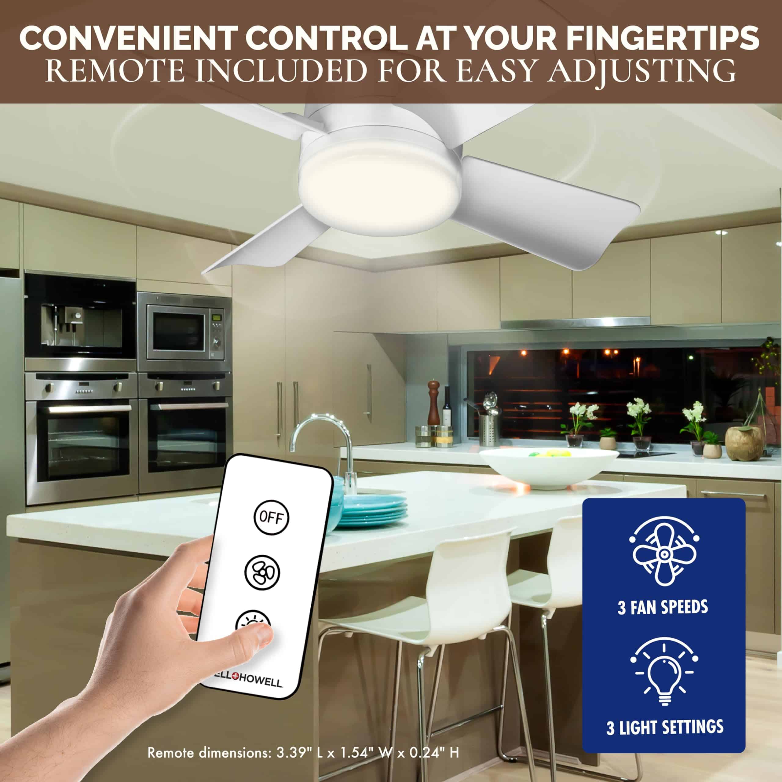 Bell+Howell Socket Fan Light Original – Warm Light Ceiling Fans with Lights and Remote