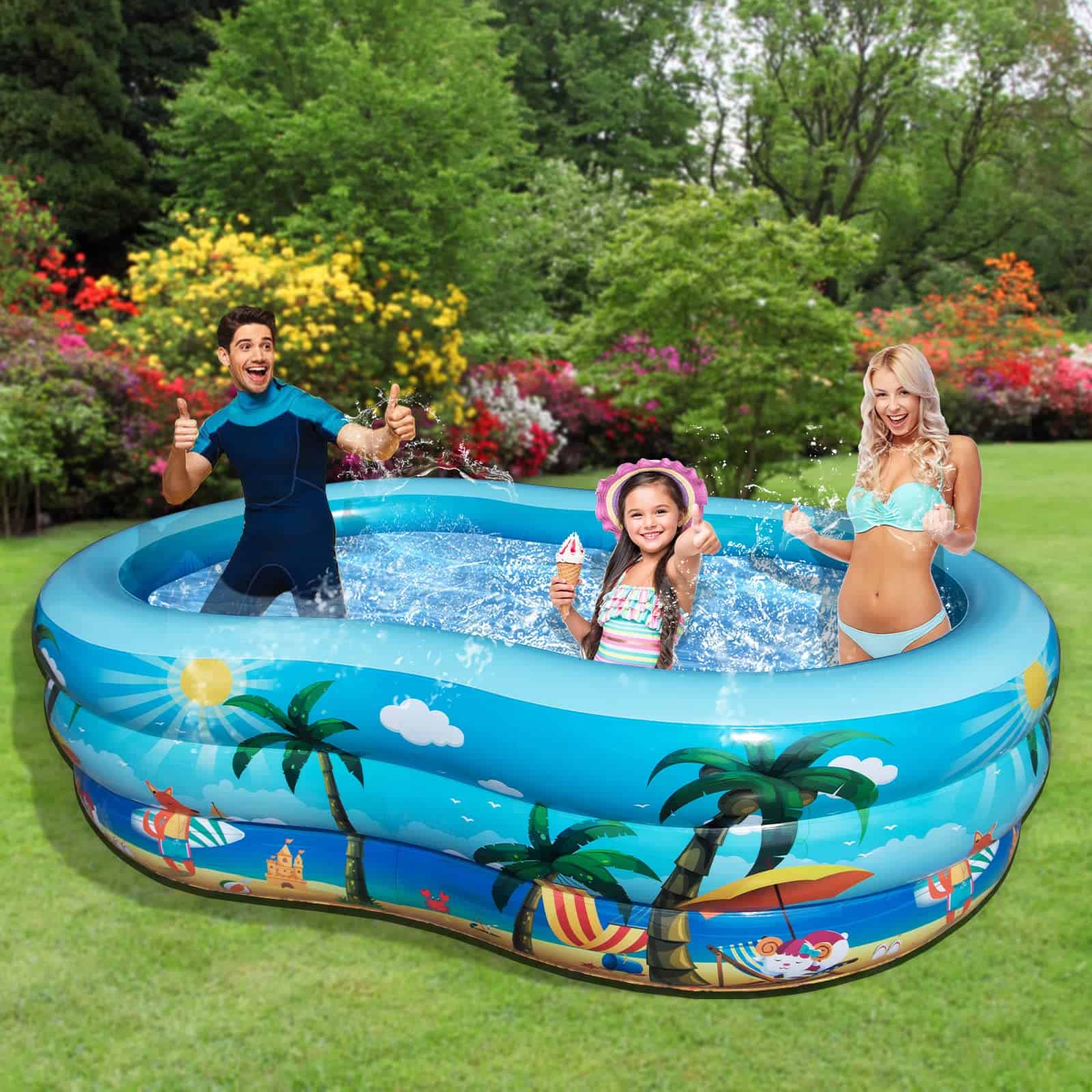 JOSEN Inflatable Pool: Kiddie Fun for All Ages! (94"x59"x22") | Safe, Durable & Easy to Set Up