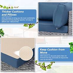 Shintenchi 5 Piece Patio Sectional Sofa Set w/ Washable Cushions & Glass Table (Aegean Blue)