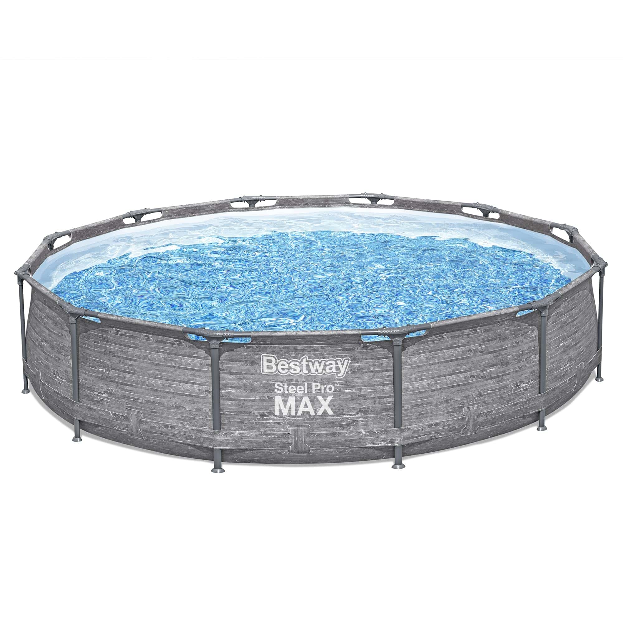 Bestway Steel Pro MAX 12' x 30" Round Above Ground Swimming Pool Set Outdoor Metal Frame Family Pool with Liner and Filter Pump, Gray