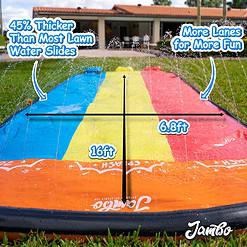 JAMBO Premium Triple Slip Splash and Slide with Bodyboards (Updated Model), Heavy Duty Water Slide