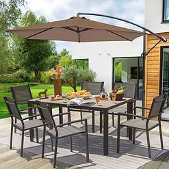 Homall 7 Piece Patio Dining Set w/ Stackable Textilene Chairs & Large Table (Grey)