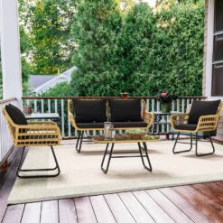 YITAHOME 4-Piece Patio Furniture Wicker Outdoor Bistro Set, All-Weather Rattan Conversation Loveseat Chairs, Balcony and Deck (Light Brown+Black)