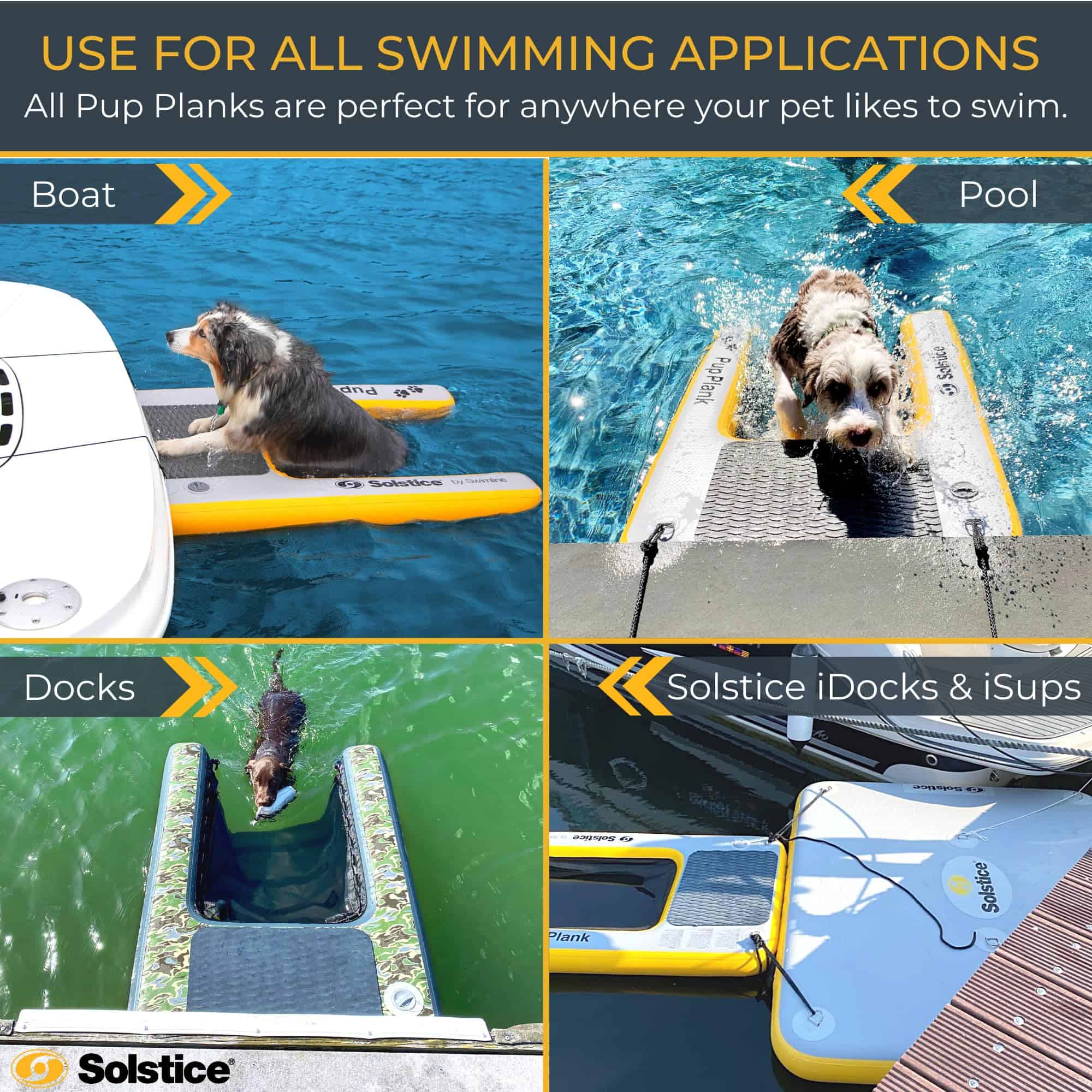 SOLSTICE ORIGINAL Inflatable Pup Plank Dog Float Floating Ramp Ladder, Dog On Water Ladder Steps, Up To 200 Pounds