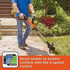 BLACK+DECKER 20V MAX String Trimmer and Edger, Cordless, 12 Inch, 2-Speed Control, 2 Batteries, Charger, and Spool Included (LSTE525)