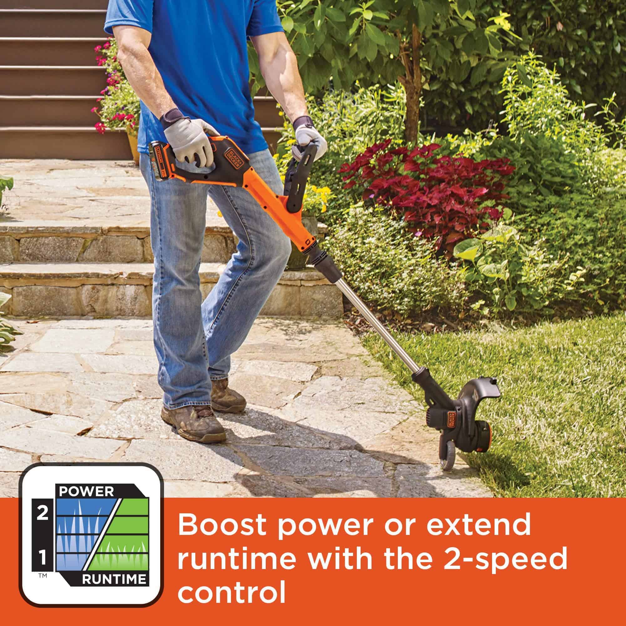 BLACK+DECKER 20V MAX String Trimmer and Edger, Cordless, 12 Inch, 2-Speed Control, 2 Batteries, Charger, and Spool Included (LSTE525)