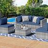 Shintenchi 5 Piece Patio Sectional Sofa Set w/ Washable Cushions & Glass Table (Aegean Blue)