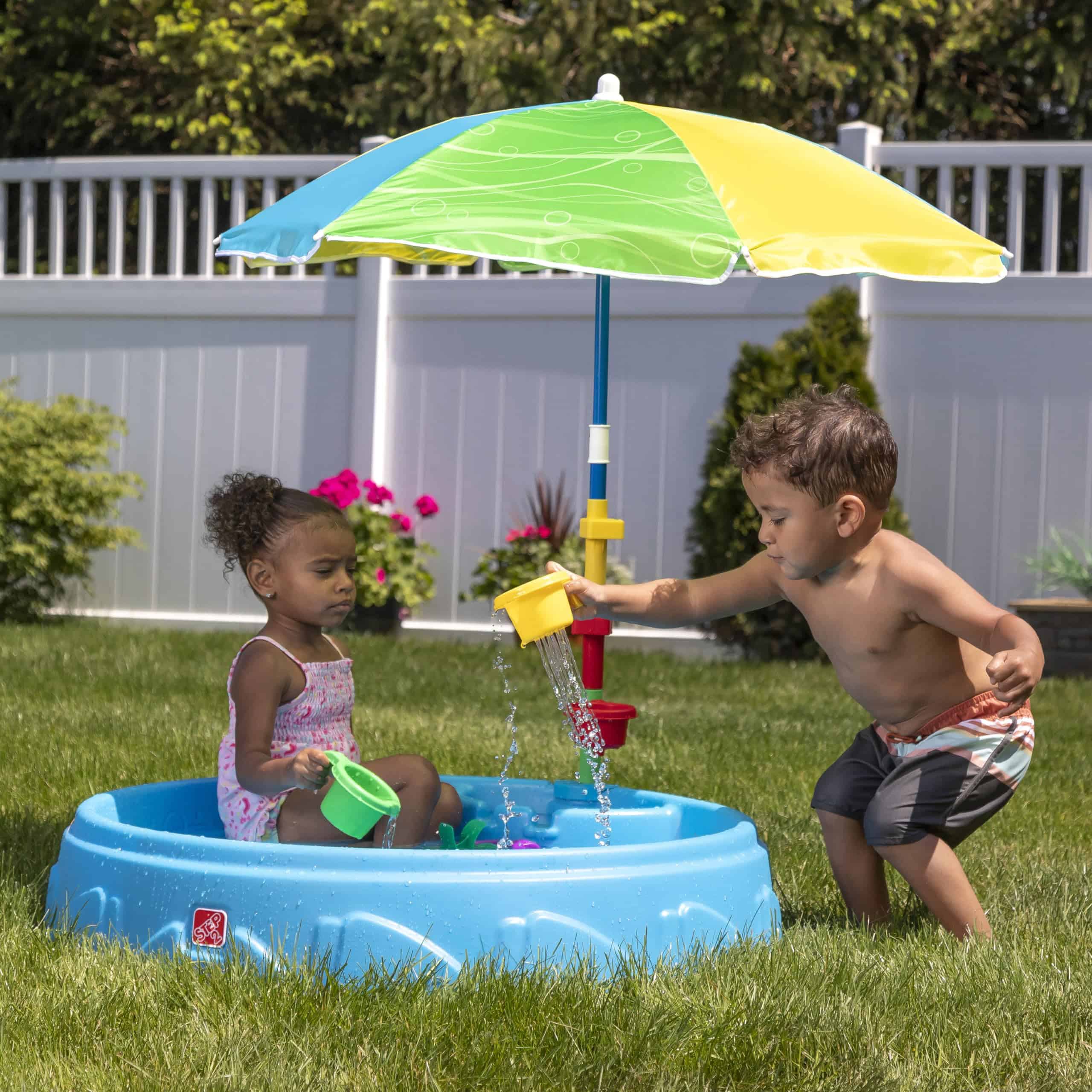 Step2 Play & Shade Pool for Kids, Outdoor Summer Pool with Umbrella, Multicolor