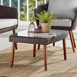Athens 35 in. L All-Weather Wicker Outdoor Coffee Table with Glass Top