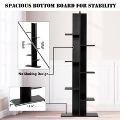 Costway HW57374BK 7-Tier Black Bookshelf Bookcase Plant Display Shelf Rack Storage Holder Wooden