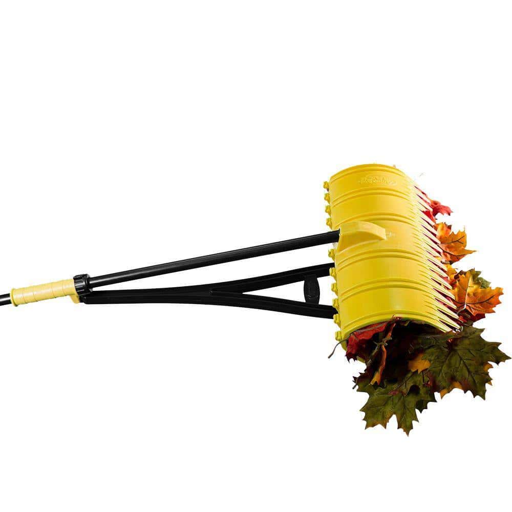 Amazing Rake RK-31000 17 in. 3-in-1 Yellow Ergonomic Pickup Rake with Telescopic Rubber Grip Steel Handle