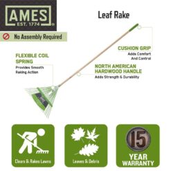 Ames 2915600 54 in. Wood Handle 22-Tine Steel Leaf Rake