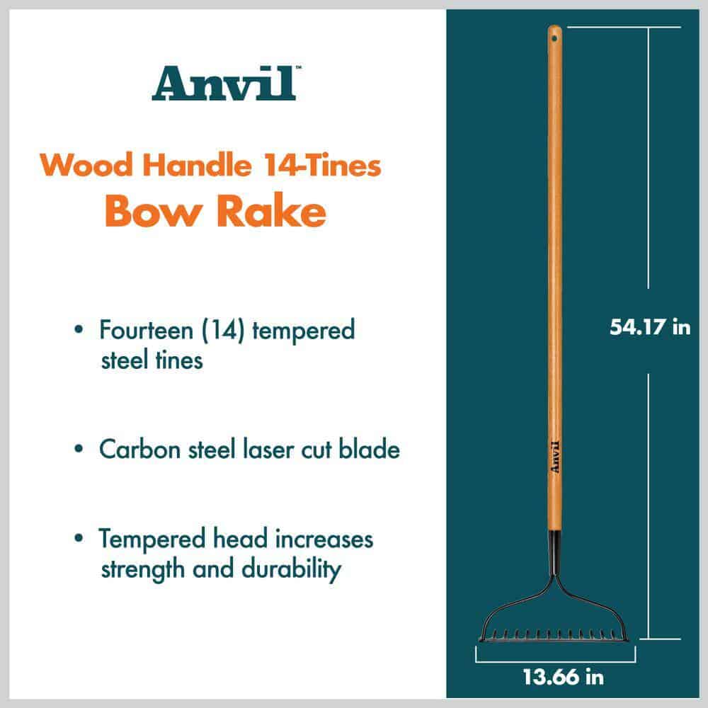 Anvil 78115-941 5-Piece 14-Tines Bow Rake Garden Tool Set