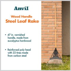 Anvil 5-Piece 47 in. L Wood Handle 20 in. Poly Steel Leaf Rake Garden Tool Set