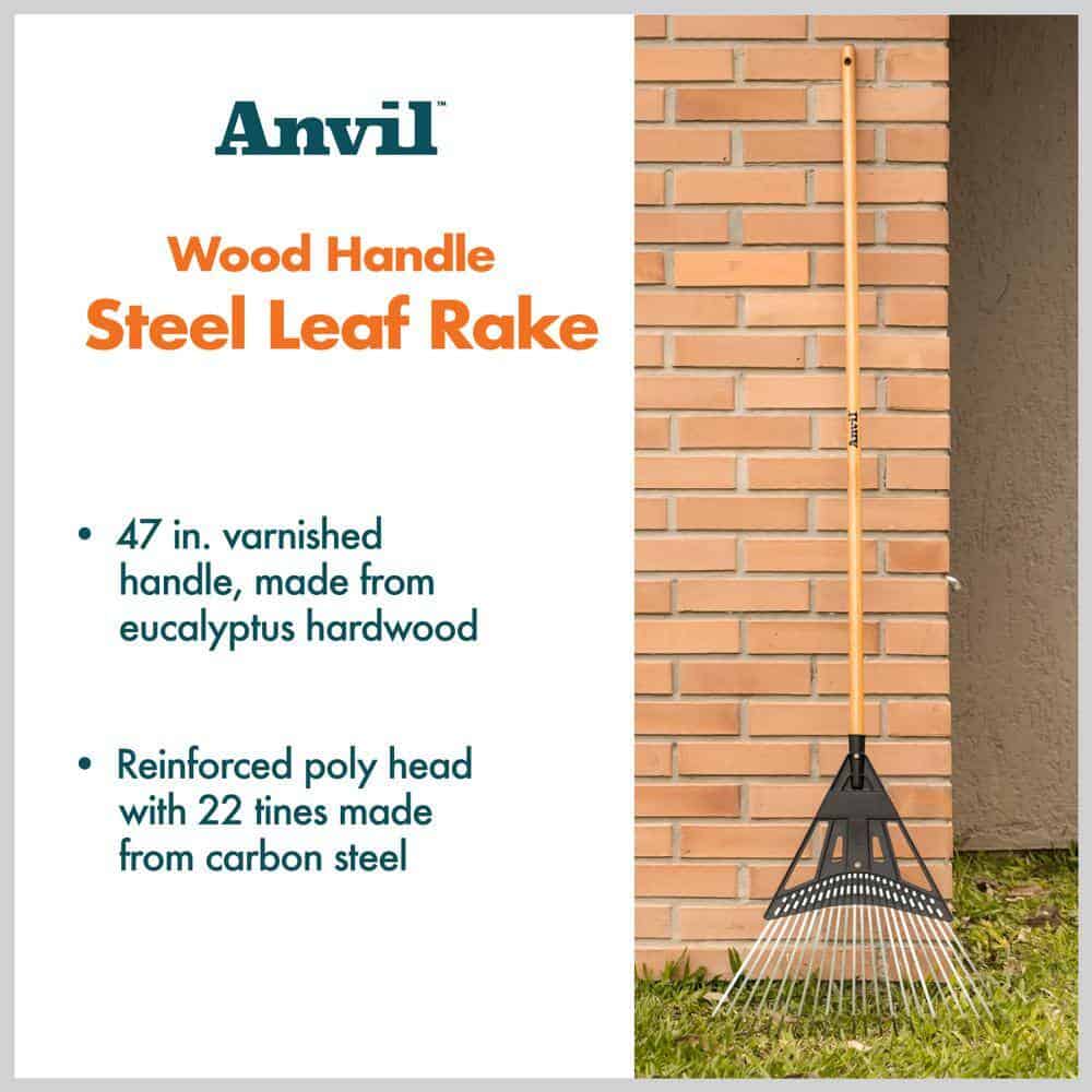 Anvil 5-Piece 47 in. L Wood Handle 20 in. Poly Steel Leaf Rake Garden Tool Set