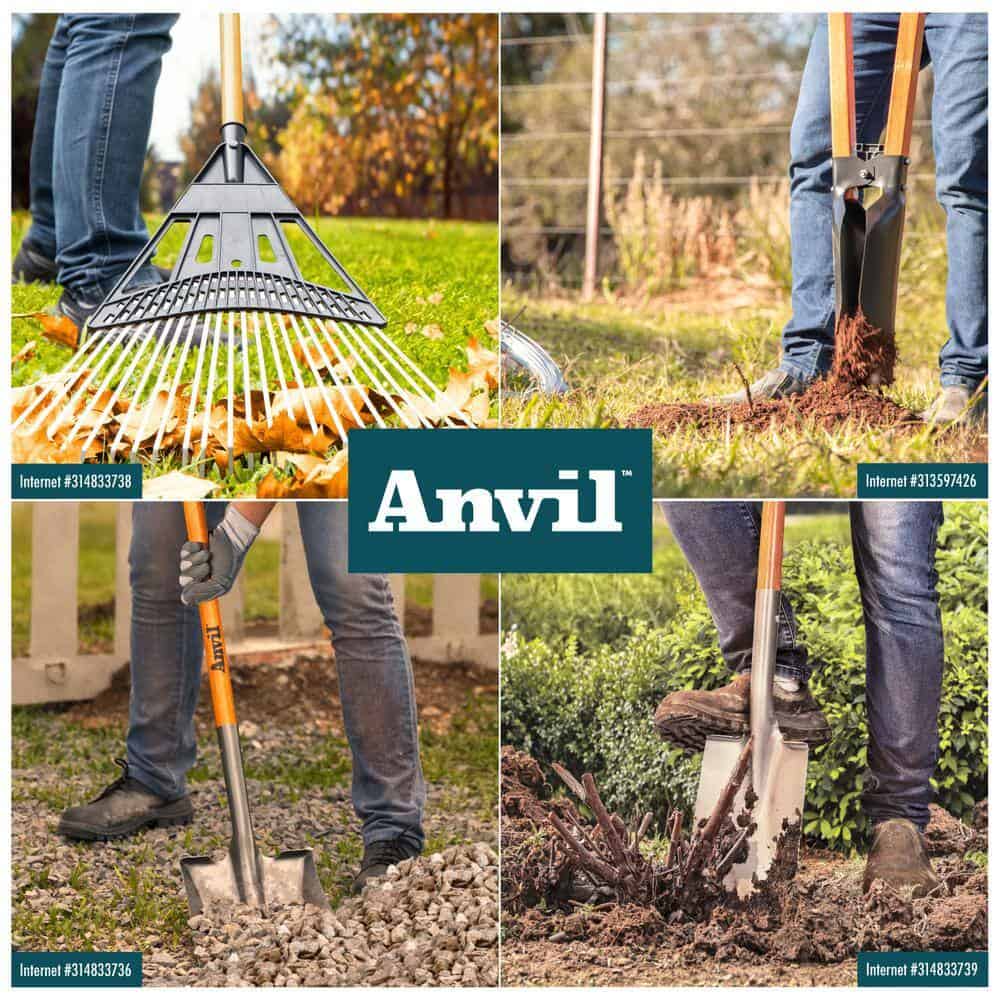 Anvil 5-Piece 47 in. L Wood Handle 20 in. Poly Steel Leaf Rake Garden Tool Set