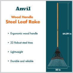 Anvil 5-Piece 47 in. L Wood Handle 20 in. Poly Steel Leaf Rake Garden Tool Set