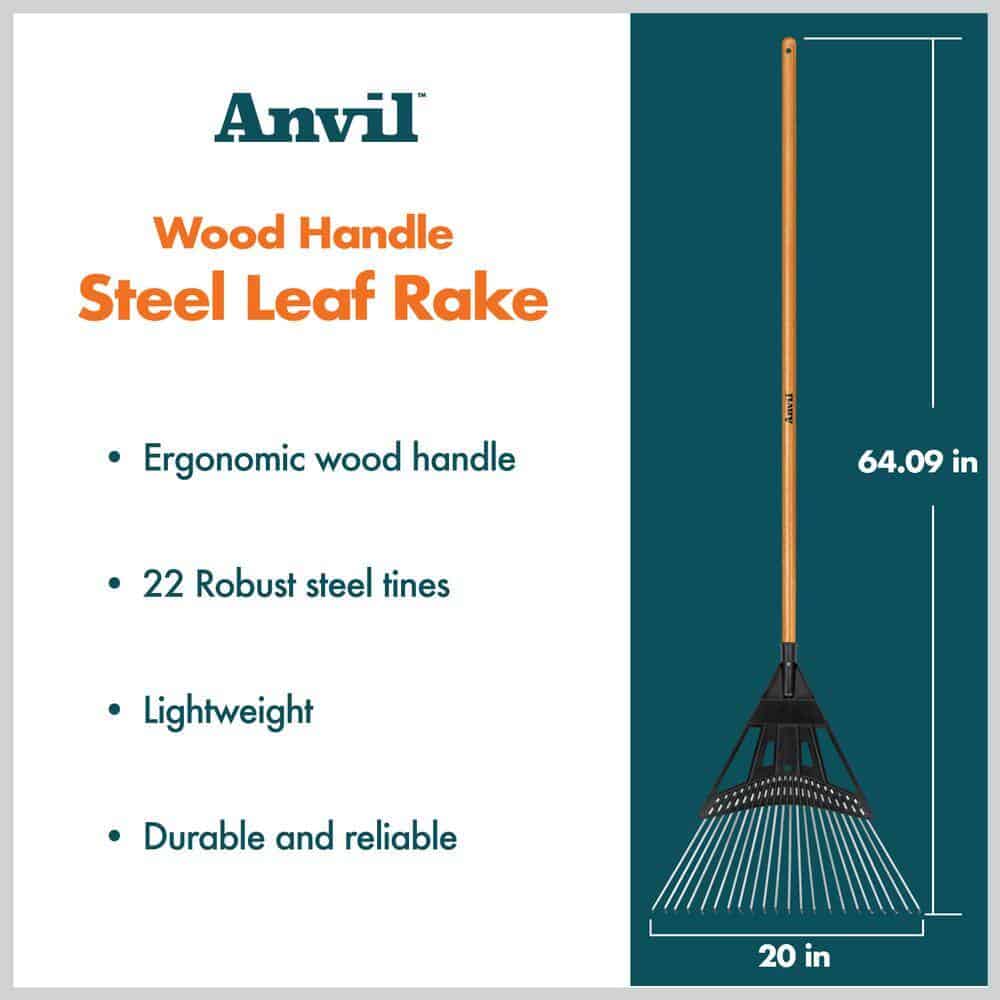 Anvil 5-Piece 47 in. L Wood Handle 20 in. Poly Steel Leaf Rake Garden Tool Set