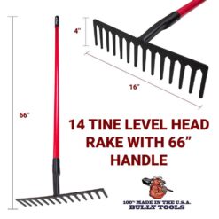 Bully Tools 92301 14-Tine Level Head Rake with 66 in. Fiberglass Handle