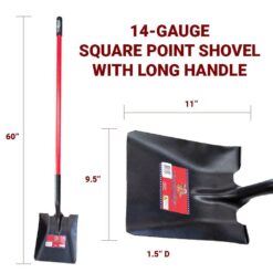 Bully Tools 62525 50.5 in Fiberglass Long Handle 14-Gauge Steel Square Point Shovel