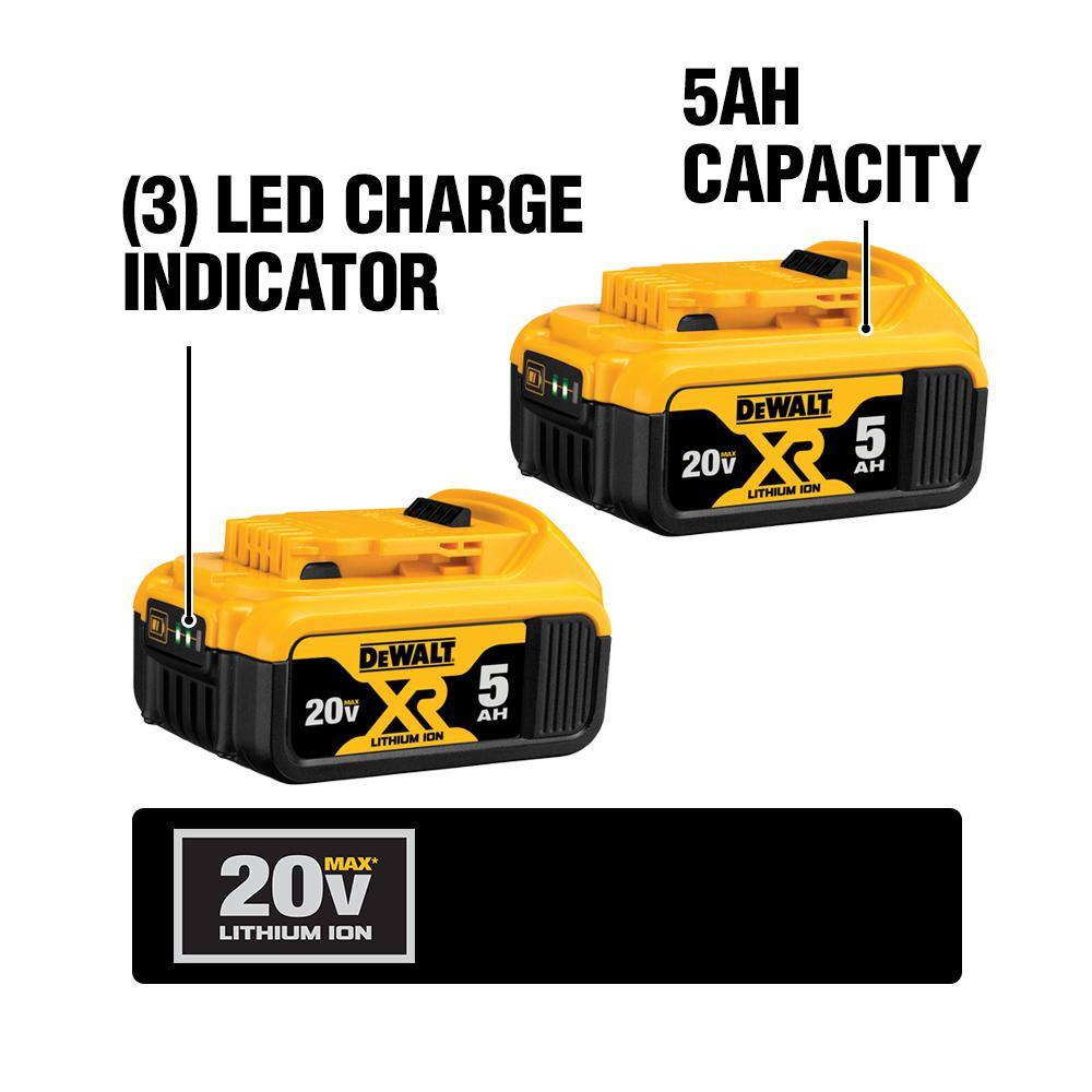 DEWALT DCB205-2 20V MAX XR Premium Lithium-Ion 5.0Ah Battery Pack (2 Pack)