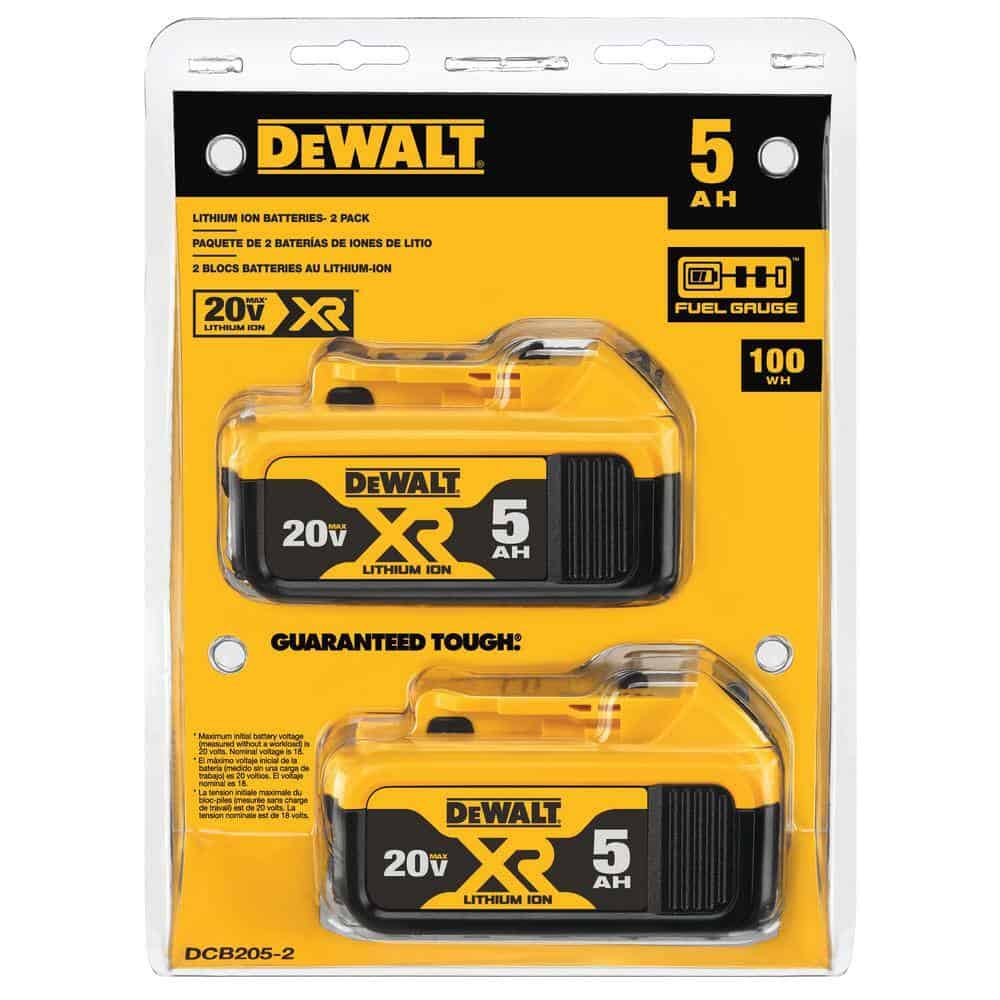 DEWALT DCB205-2 20V MAX XR Premium Lithium-Ion 5.0Ah Battery Pack (2 Pack)