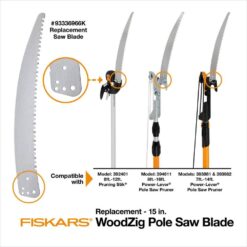Fiskars 393981-1002 PowerLever 1-1/8 in. Cut Capacity Steel Saw Blade 15 in. Fiberglass Pole 14 ft. Tree Pruner