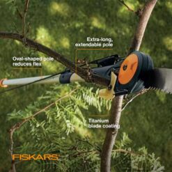 Fiskars 394732-1003 1.25 in. Cut Capacity Steel Titanium Coated Cutting Blade 15 in. Fiberglass/Alum Pole Chain Drive 16 ft. Tree Pruner