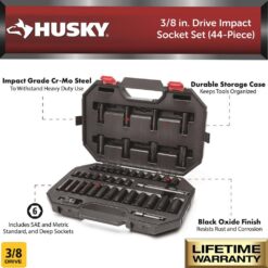 Husky H3D44PCIMPSAS 3/8 in. Drive SAE/Metric 6-Point Impact Socket Set (44-Piece)