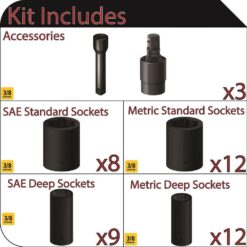 Husky H3D44PCIMPSAS 3/8 in. Drive SAE/Metric 6-Point Impact Socket Set (44-Piece)