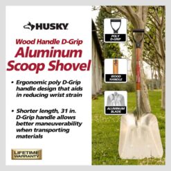 Husky 77531-947 28 in. D-Grip Short Wood Handle Aluminum Scoop Shovel