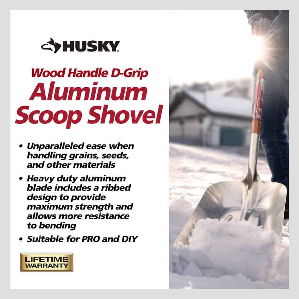 Husky 77531-947 28 in. D-Grip Short Wood Handle Aluminum Scoop Shovel