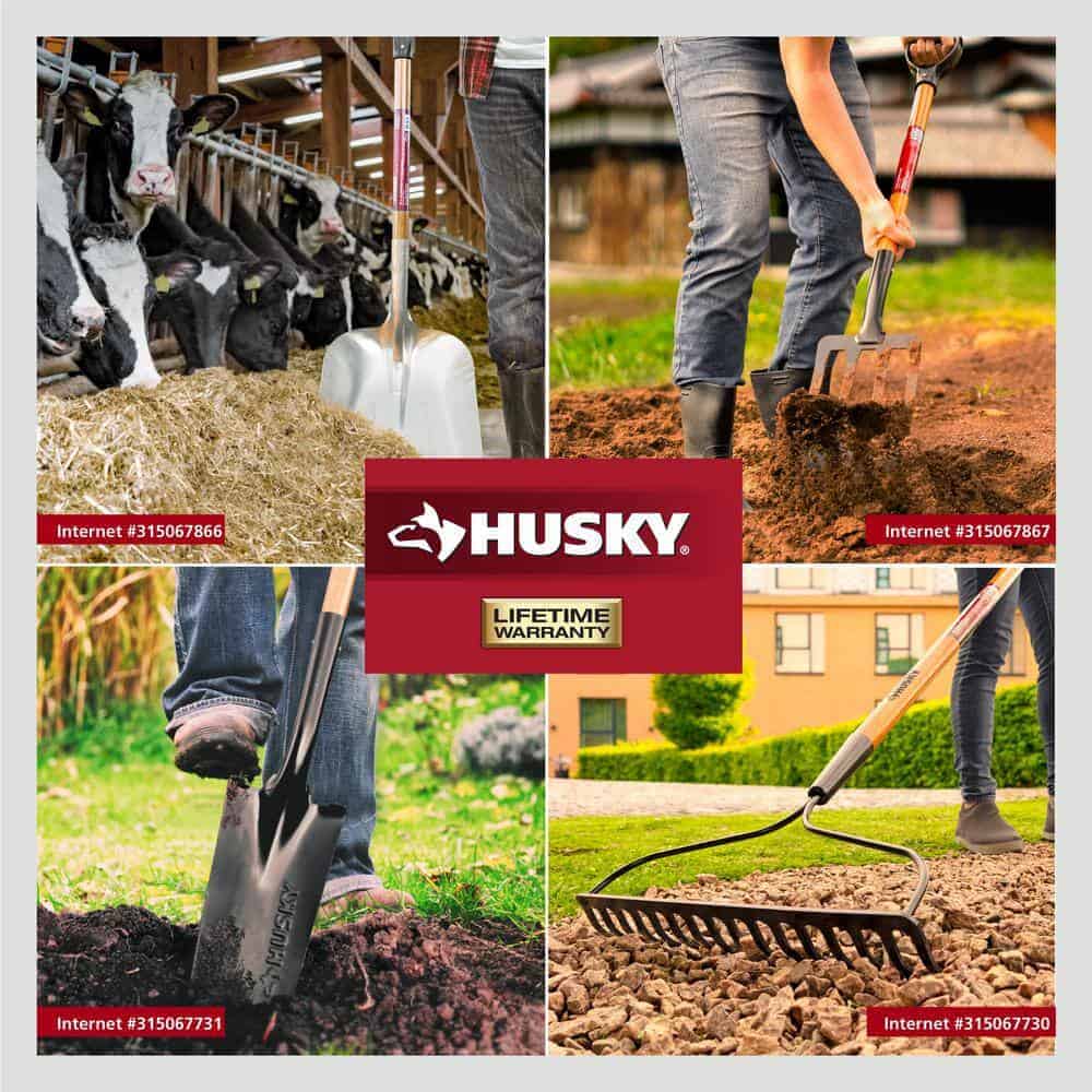 Husky 77531-947 28 in. D-Grip Short Wood Handle Aluminum Scoop Shovel