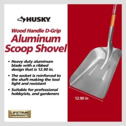 Husky 77531-947 28 in. D-Grip Short Wood Handle Aluminum Scoop Shovel