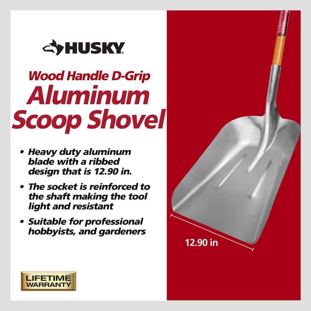 Husky 77531-947 28 in. D-Grip Short Wood Handle Aluminum Scoop Shovel