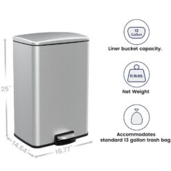 Innovaze MGCS-AS2003 13.2 Gal. /50 l Stainless Steel Rectangular Kitchen Step-on Trash Can