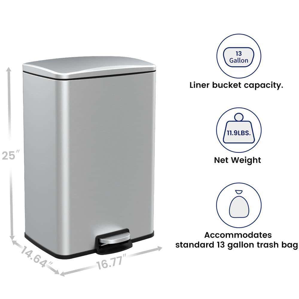 Innovaze MGCS-AS2003 13.2 Gal. /50 l Stainless Steel Rectangular Kitchen Step-on Trash Can