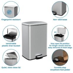 Innovaze MGCS-AS2003 13.2 Gal. /50 l Stainless Steel Rectangular Kitchen Step-on Trash Can