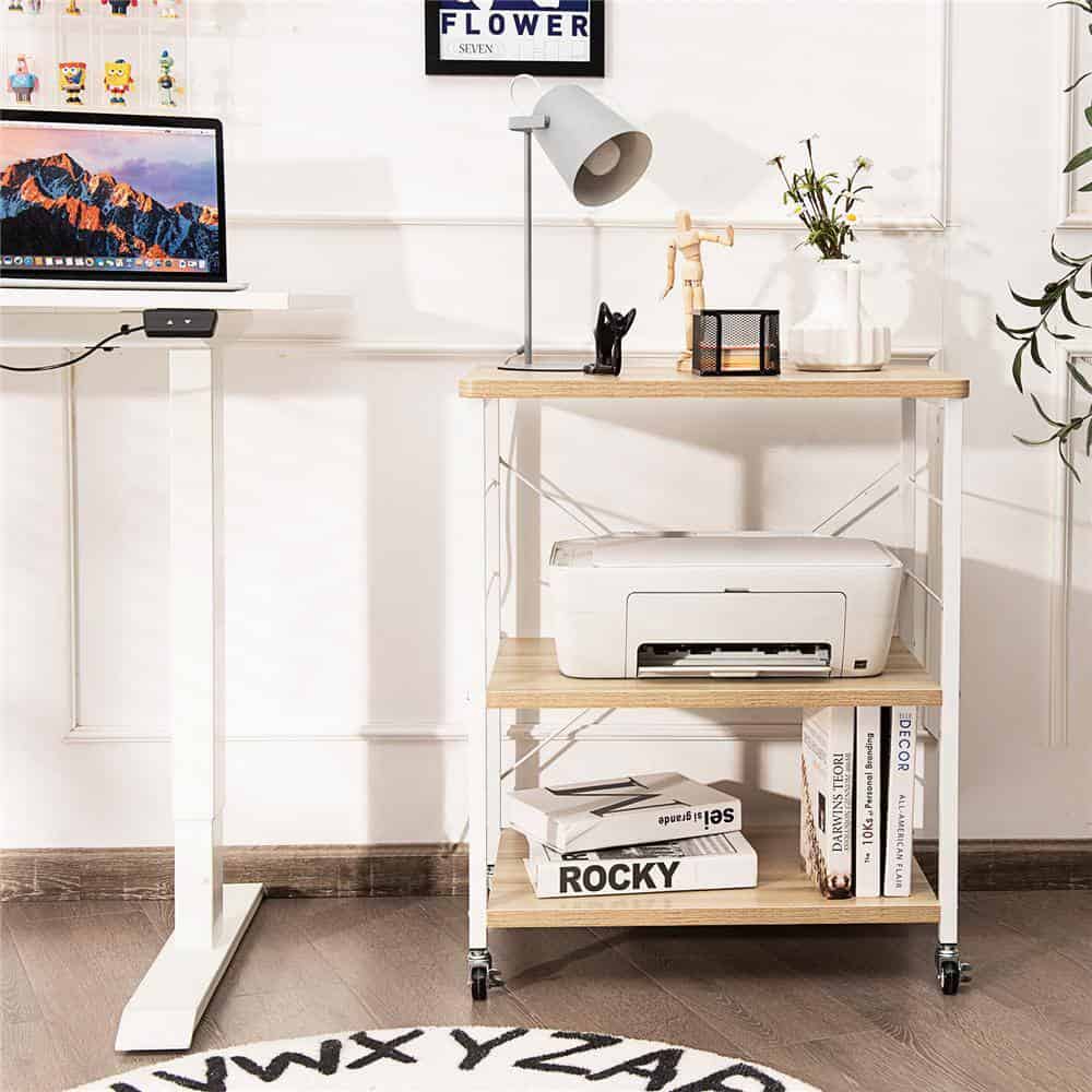 Costway JZ10016MS 3-Tier Kitchen Baker's Rack Microwave Oven Storage Cart with Hooks Beige