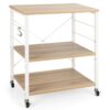 Costway JZ10016MS 3-Tier Kitchen Baker's Rack Microwave Oven Storage Cart with Hooks Beige