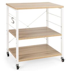 Costway JZ10016MS 3-Tier Kitchen Baker's Rack Microwave Oven Storage Cart with Hooks Beige