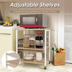 Costway JZ10016MS 3-Tier Kitchen Baker's Rack Microwave Oven Storage Cart with Hooks Beige