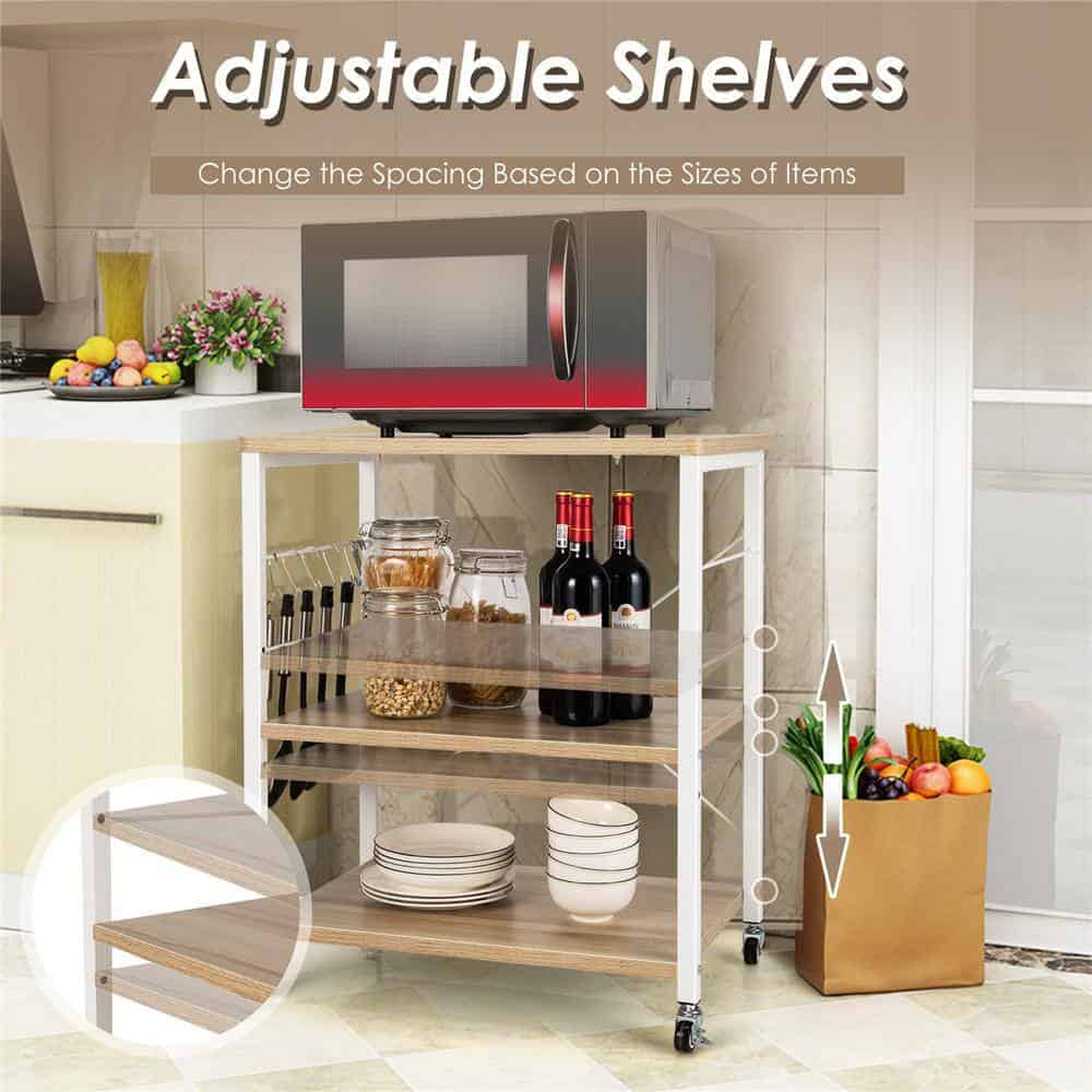 Costway JZ10016MS 3-Tier Kitchen Baker's Rack Microwave Oven Storage Cart with Hooks Beige