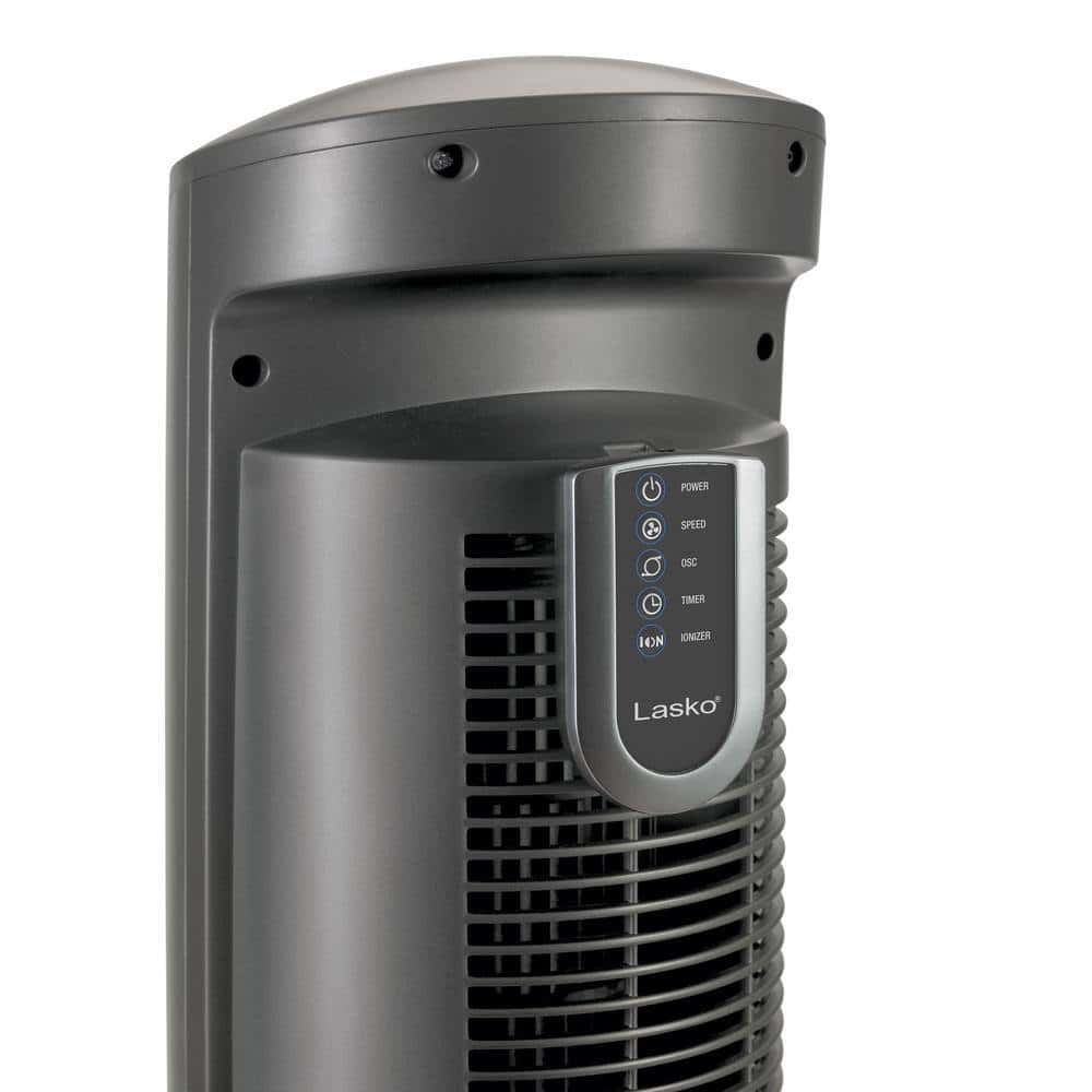 Lasko 2551 Wind Curve 42 in. 3-Speed Oscillating Platinum Tower Fan with Fresh Air Ionizer and Remote Control