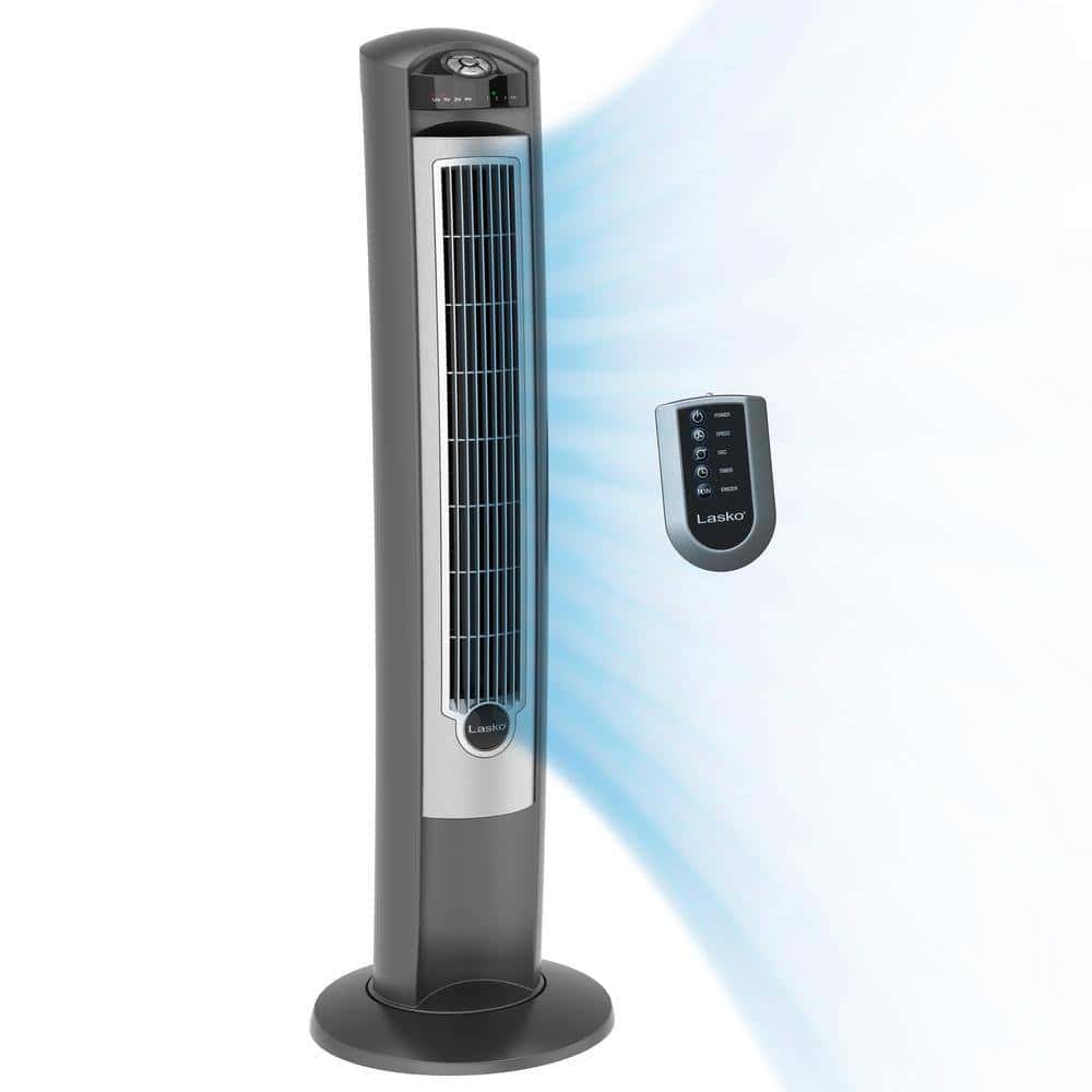 Lasko 2551 Wind Curve 42 in. 3-Speed Oscillating Platinum Tower Fan with Fresh Air Ionizer and Remote Control